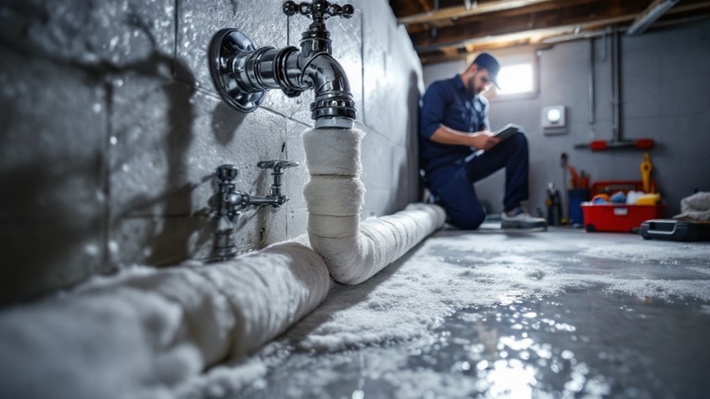 A burst pipe restoration technician working to dry out a flooded room.